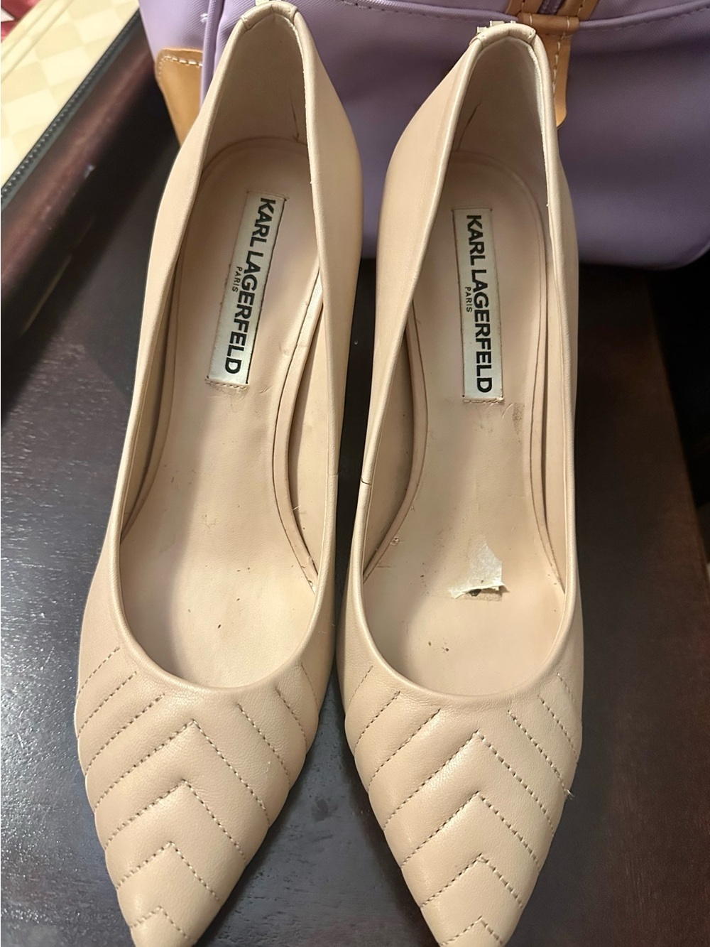 Karl Lagerfeld Beige Quilted Pointed-Toe Pumps